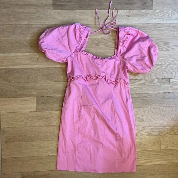 Pink Topshop Puff Sleeve babydoll mini dress size US 8/Medium - Picture 3 of 6